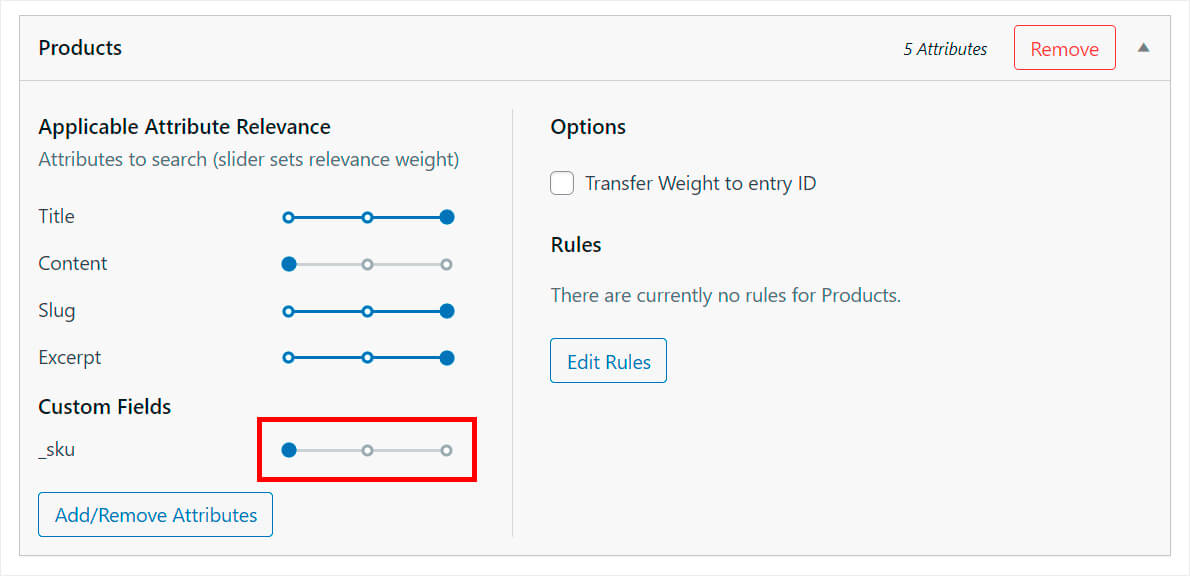 the sku attribute weight is on the min