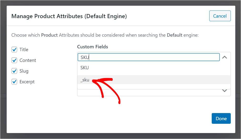 choose the sku attribute