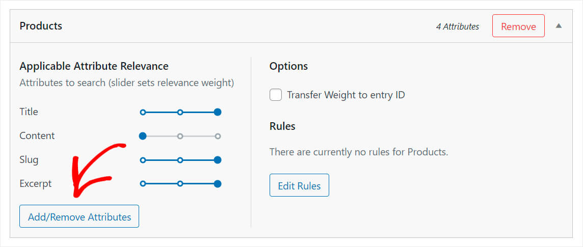 click add remove attributes