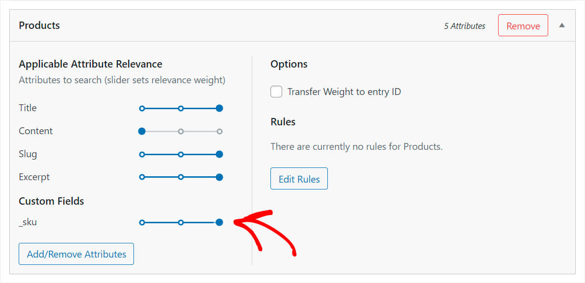 set the sku attribute weight to the max