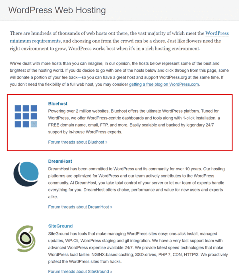 hosting wordpress bluehost