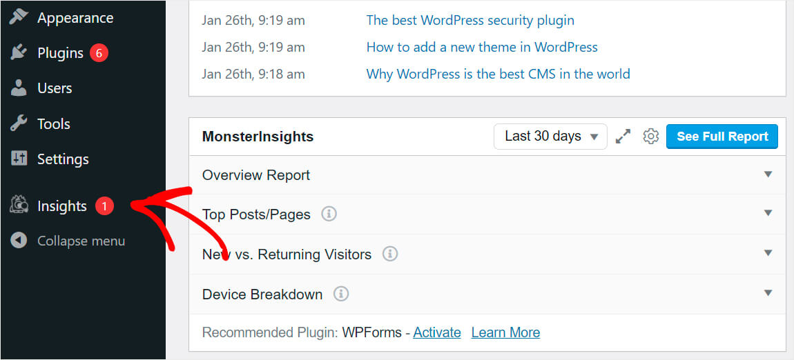 go to the Insights tab