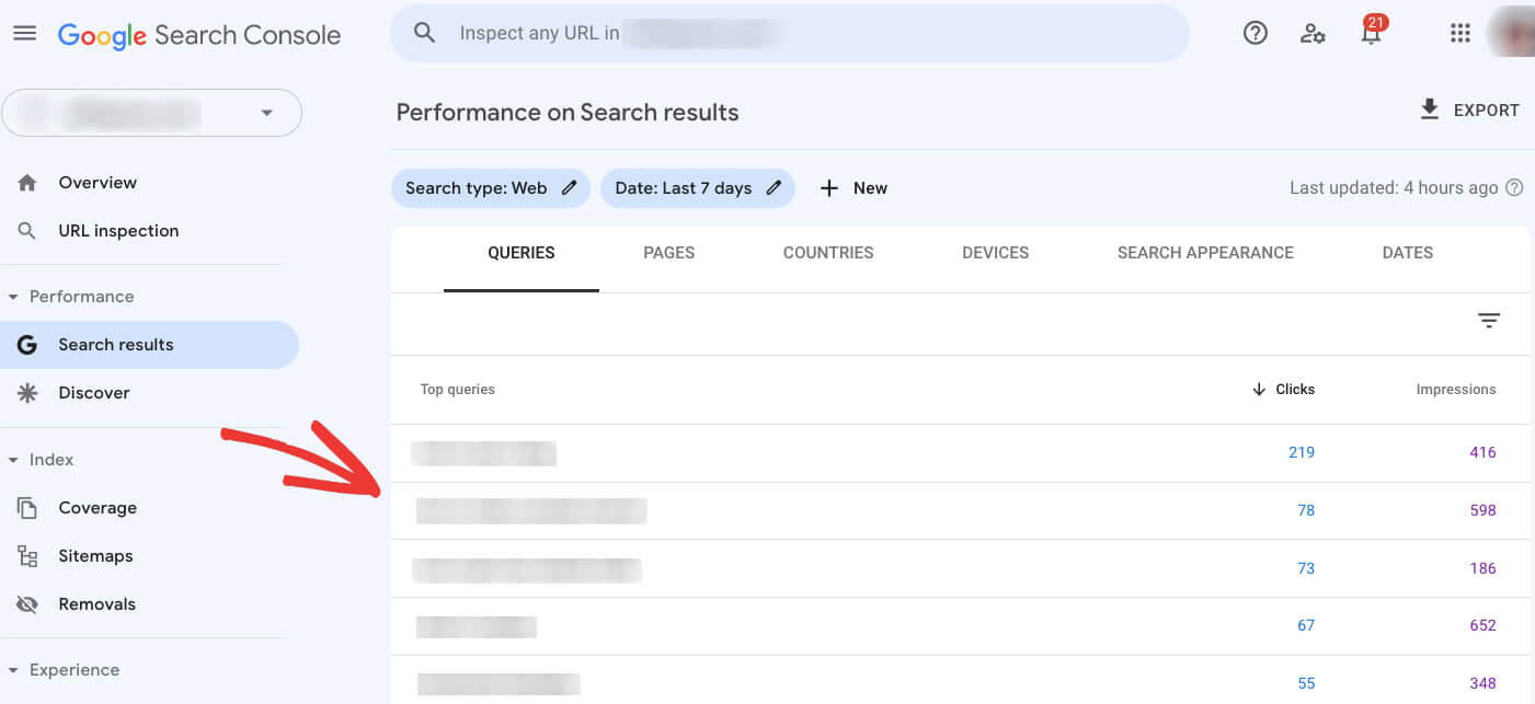 the list of top queries