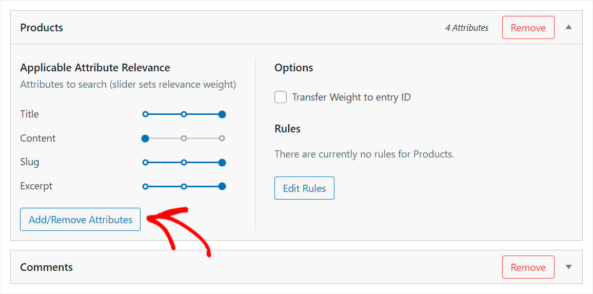 press add-remove attributes
