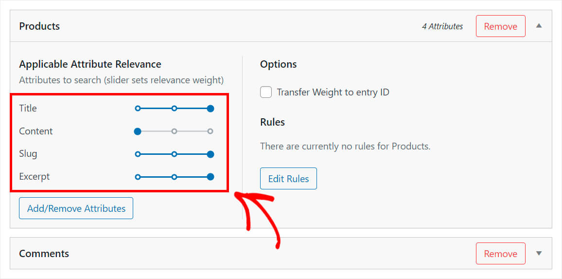 adjust the attributes relevance weight