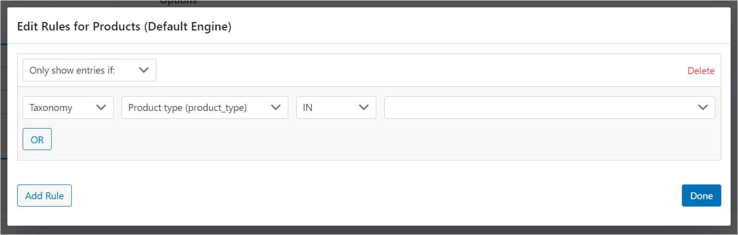 edit rules for products search engine