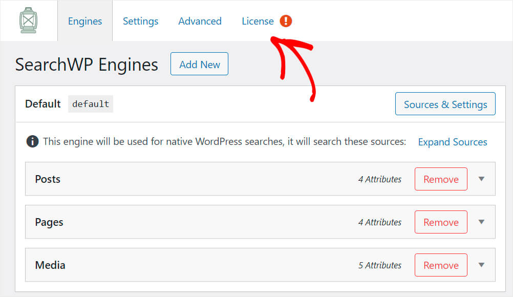 go over to the license tab