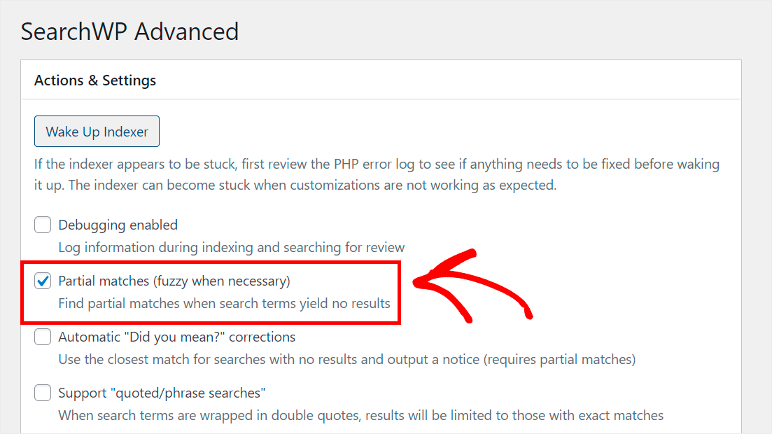enable partial matches
