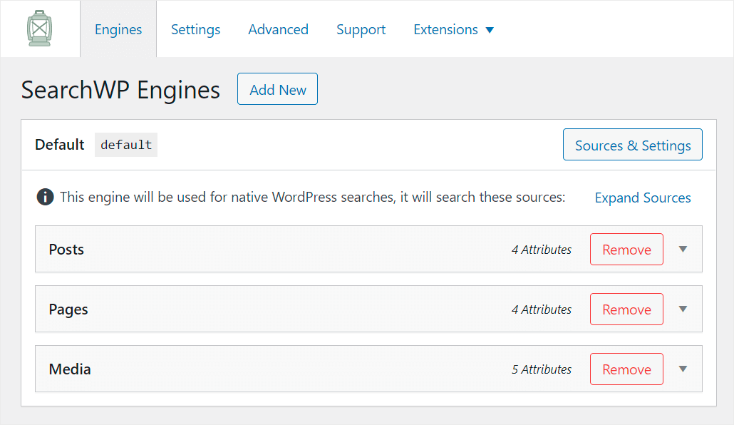 the list of your search engines