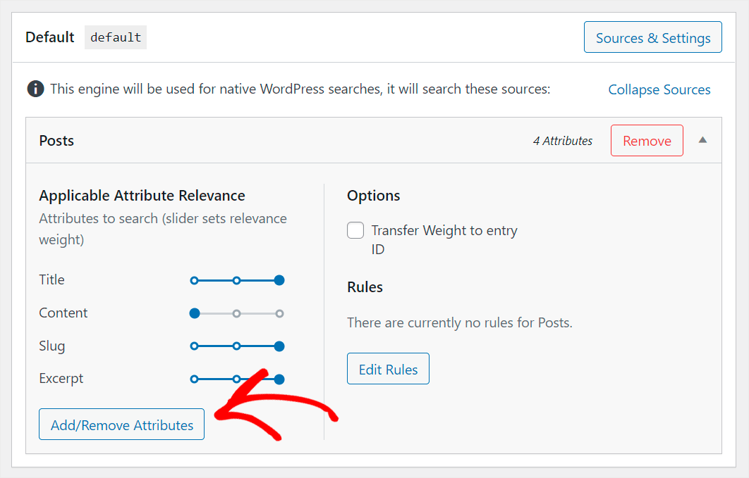 press Add Remove attributes