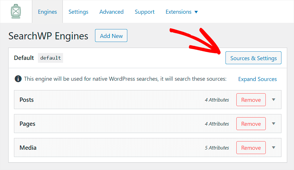 press Sources & Settings