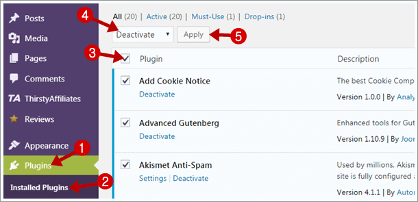 Удалить плагины WordPress Delete WordPress Plugins