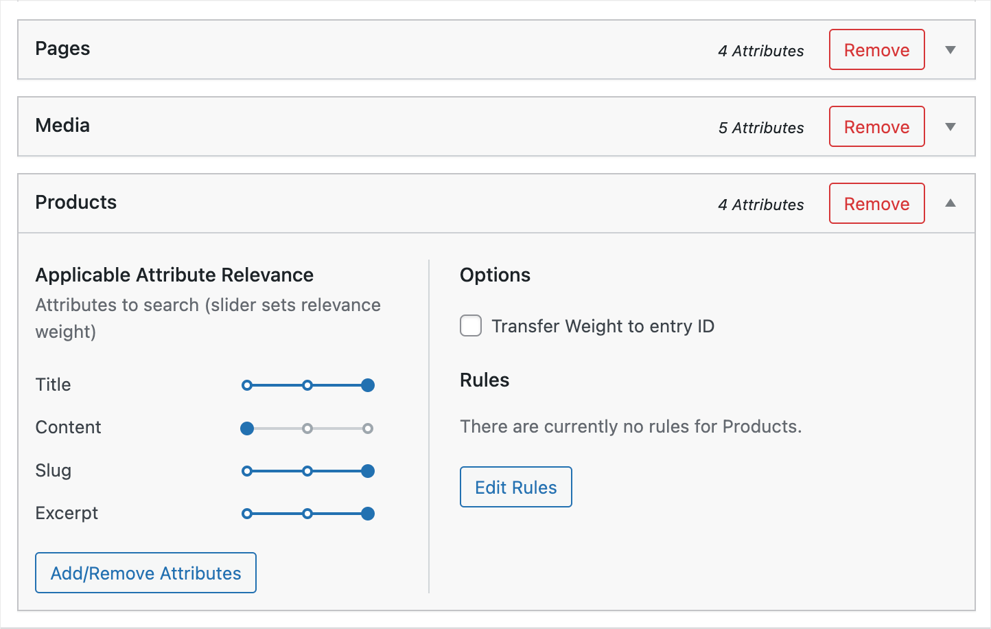 the Products search source
