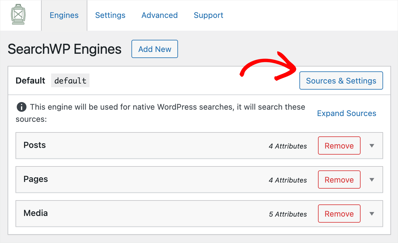 press Sources and Settings