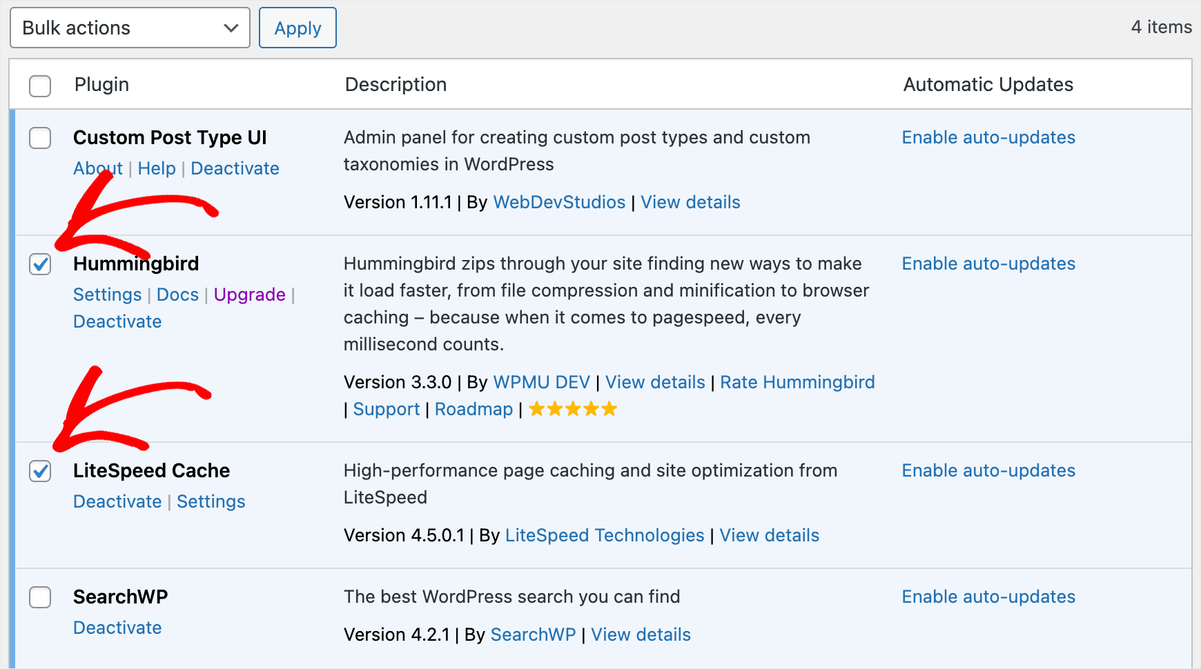 check the plugins you want to disable