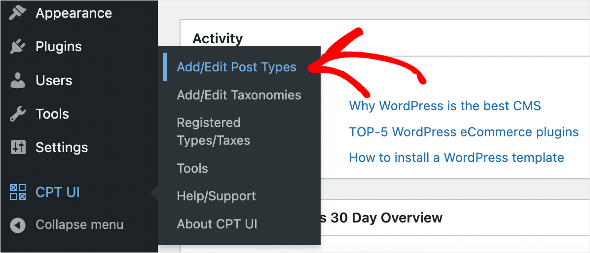 press Add Edit Post Types