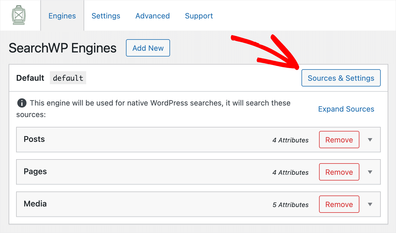 press Sources and Settings