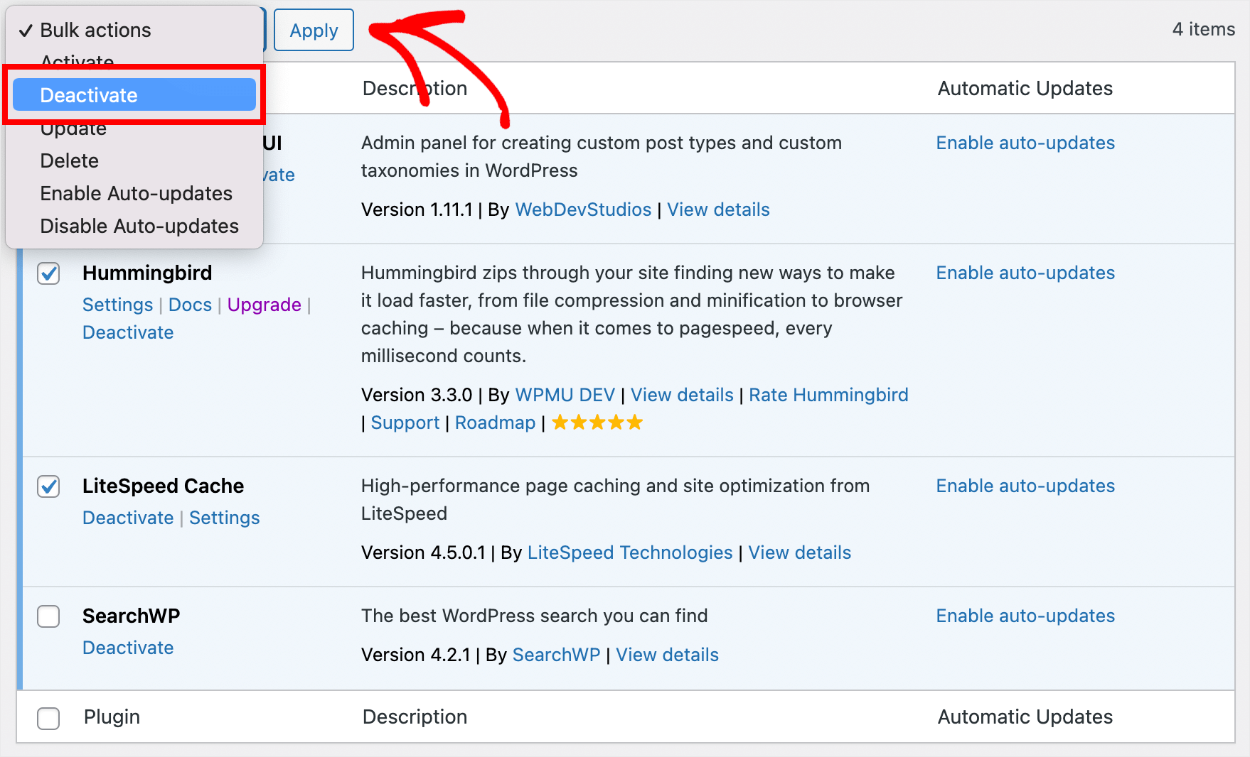 deactivate all plugins