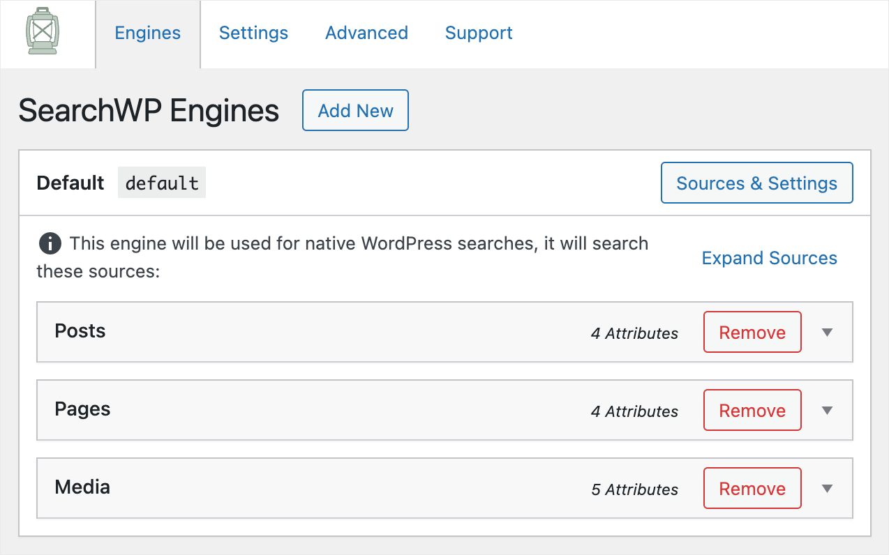 the list of your search engines