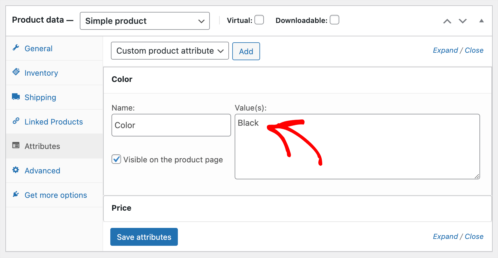 specify the product's color