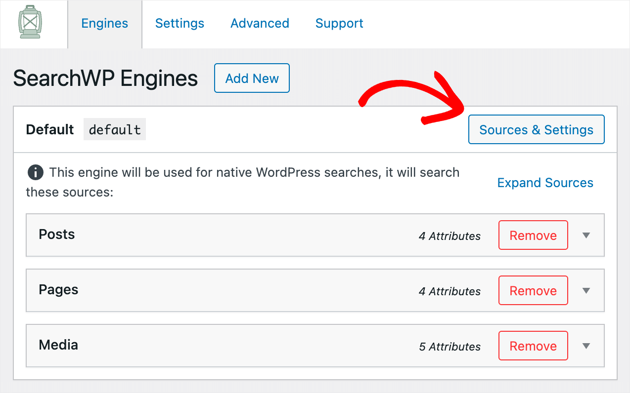 press Sources and Settings