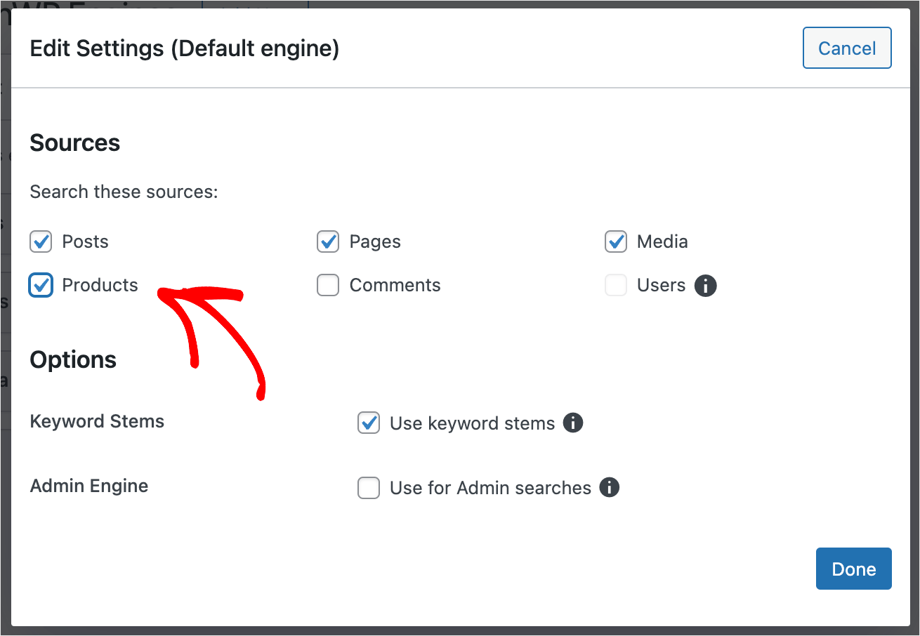 tick the Products checkbox