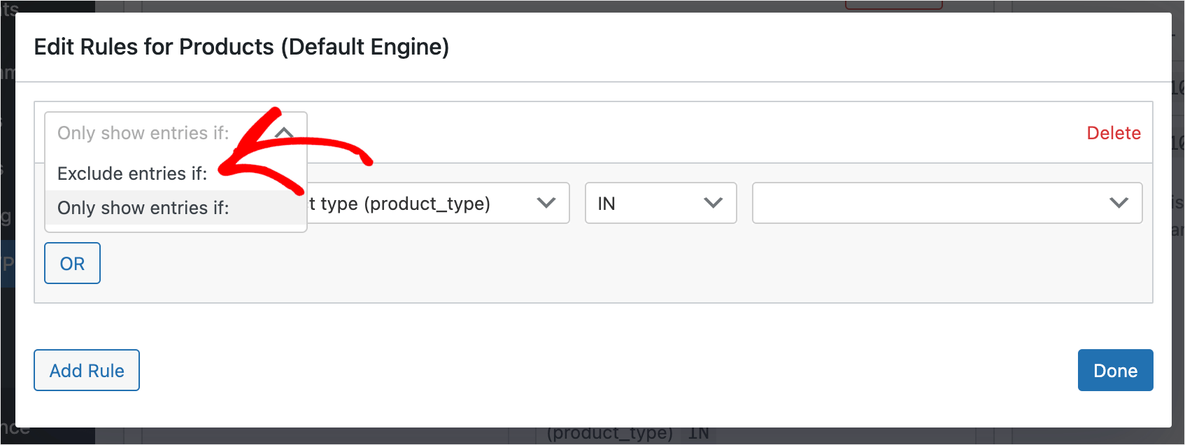 choose exclude entries if