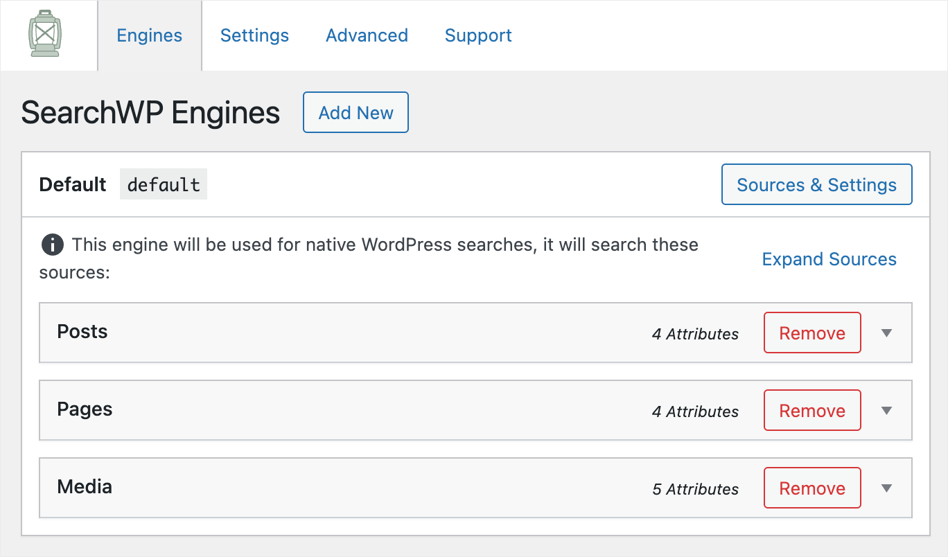the list of your search engines