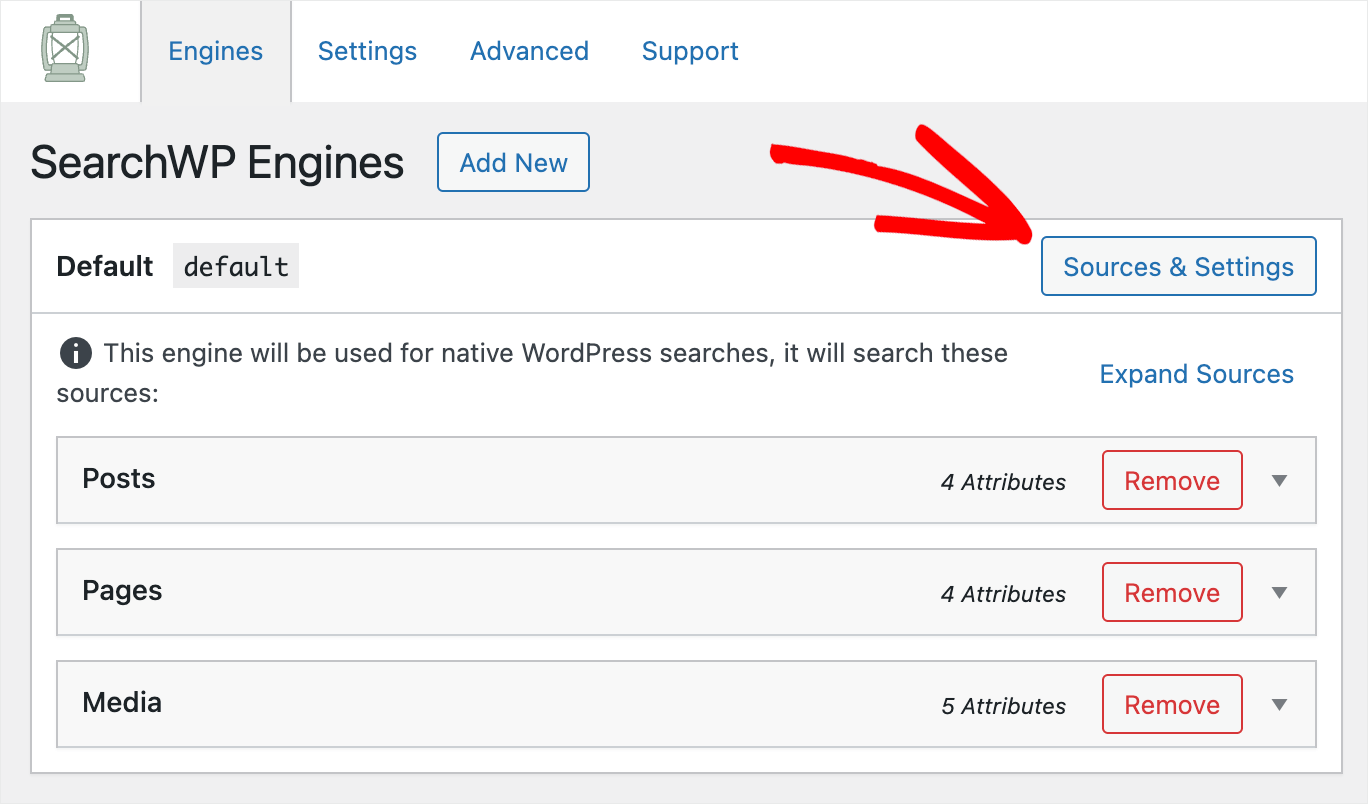 click Sources and Settings