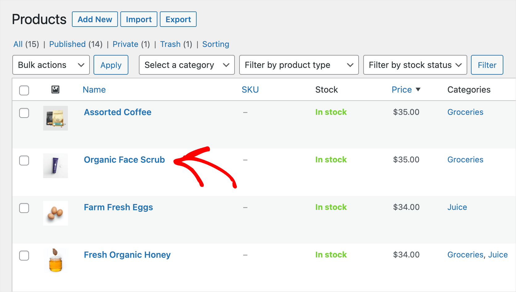 click on a product