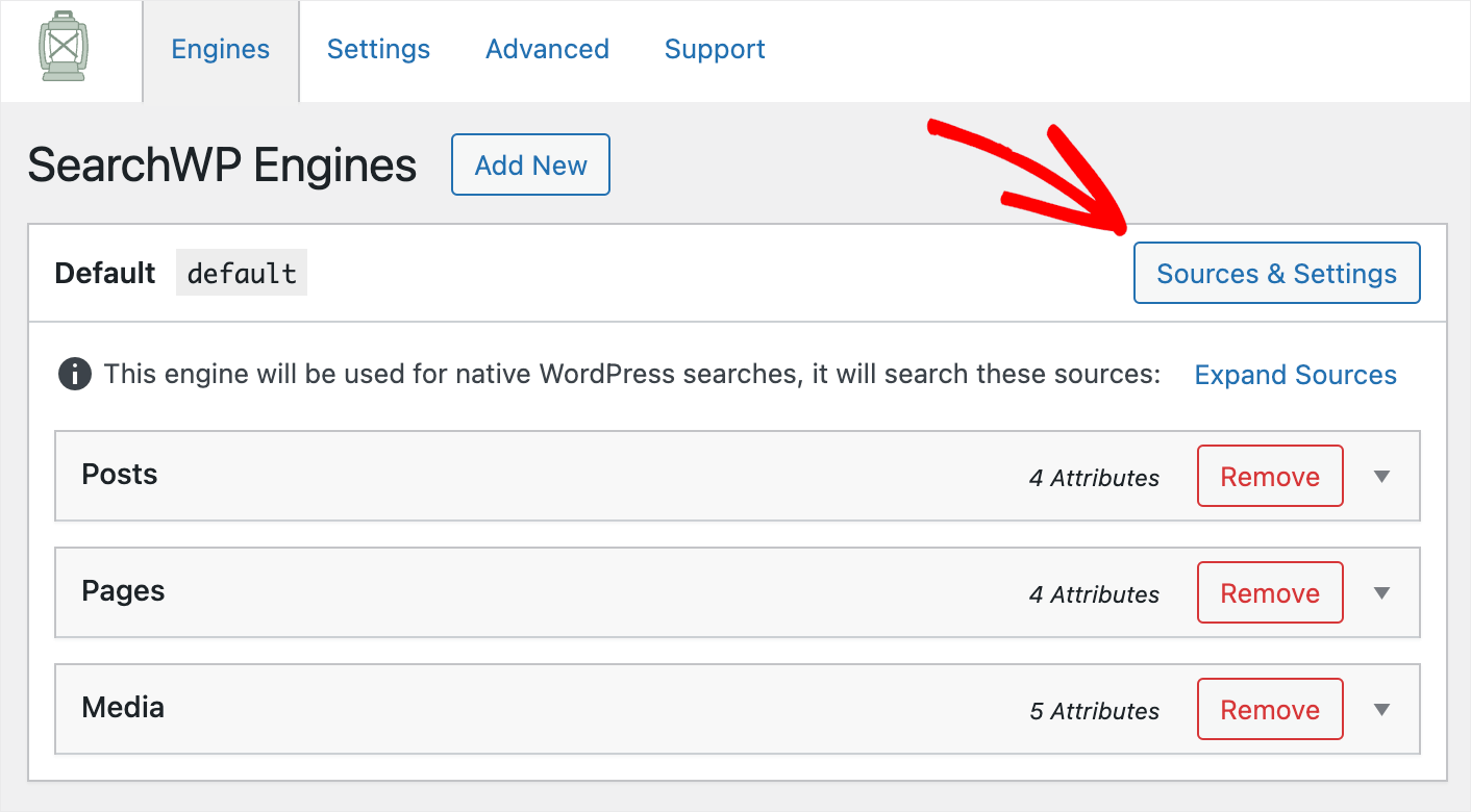 click Sources and Settings