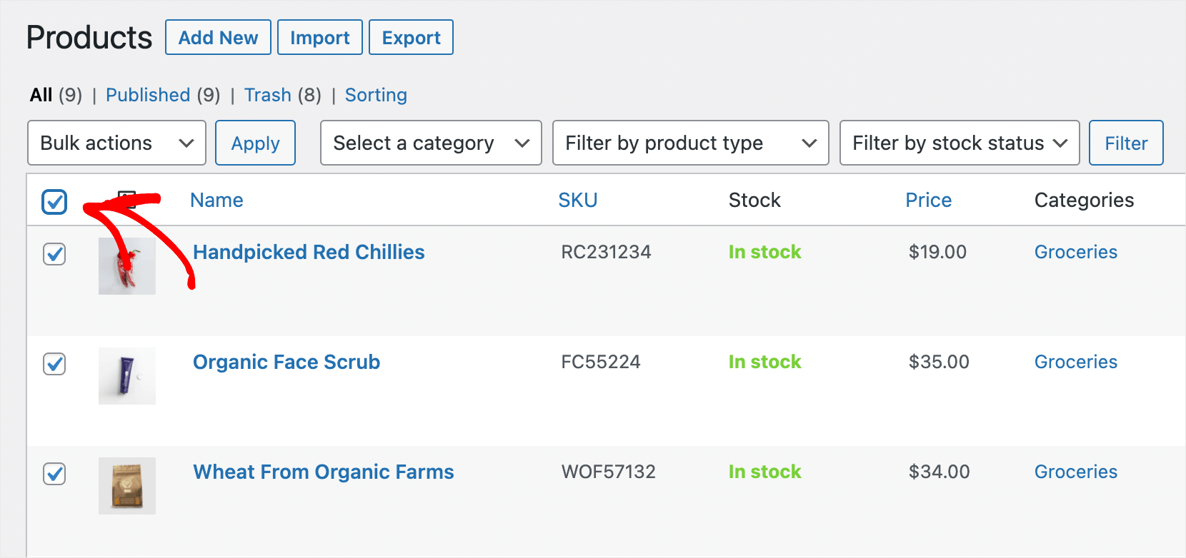 check all products