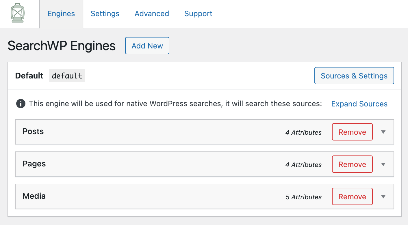 the list of your search engines