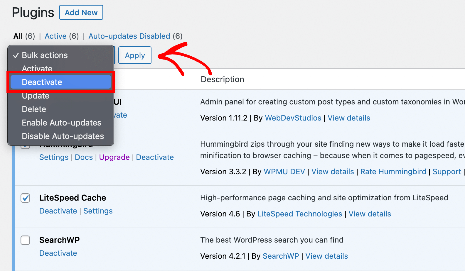 deactivate all plugins