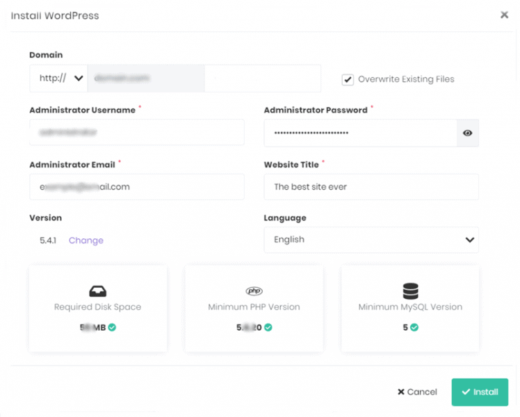 Kontodaten des Hosters WordPress