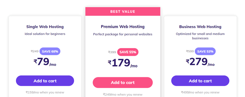 Preise für Hoster Indien
