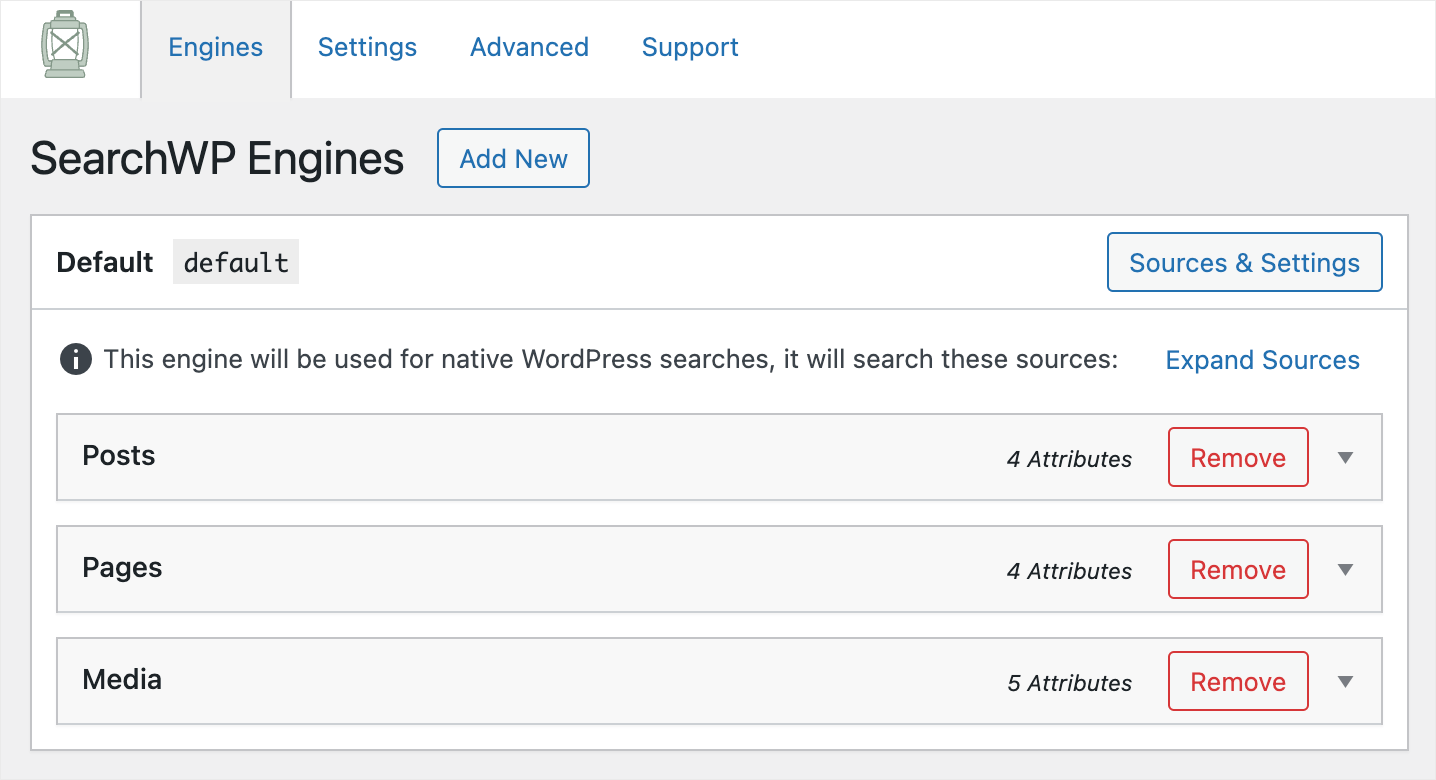 the list of your search engines