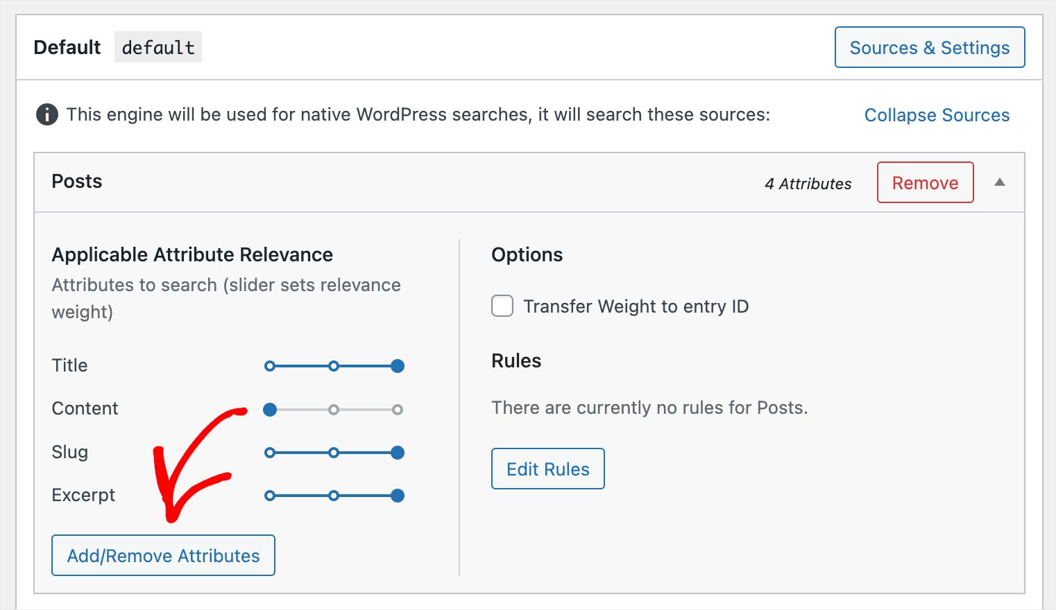 press Add Remove attributes