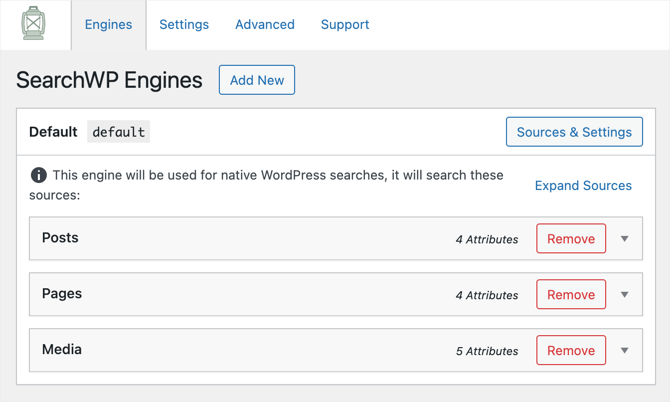 the list of your search engines