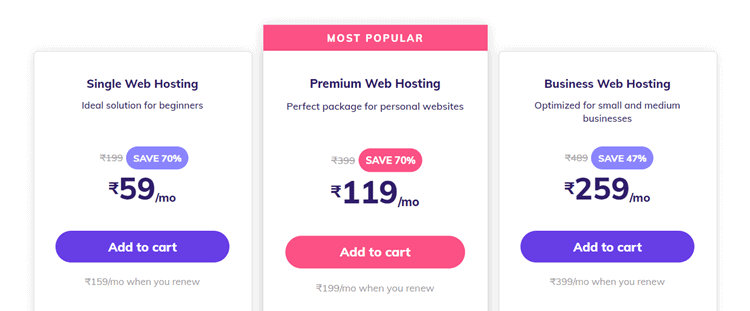 Preise für Hoster Indien