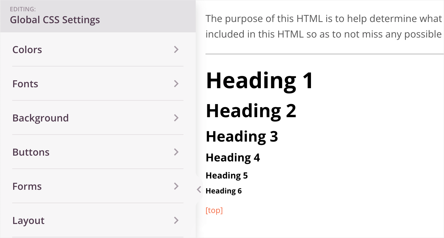 global CSS settings