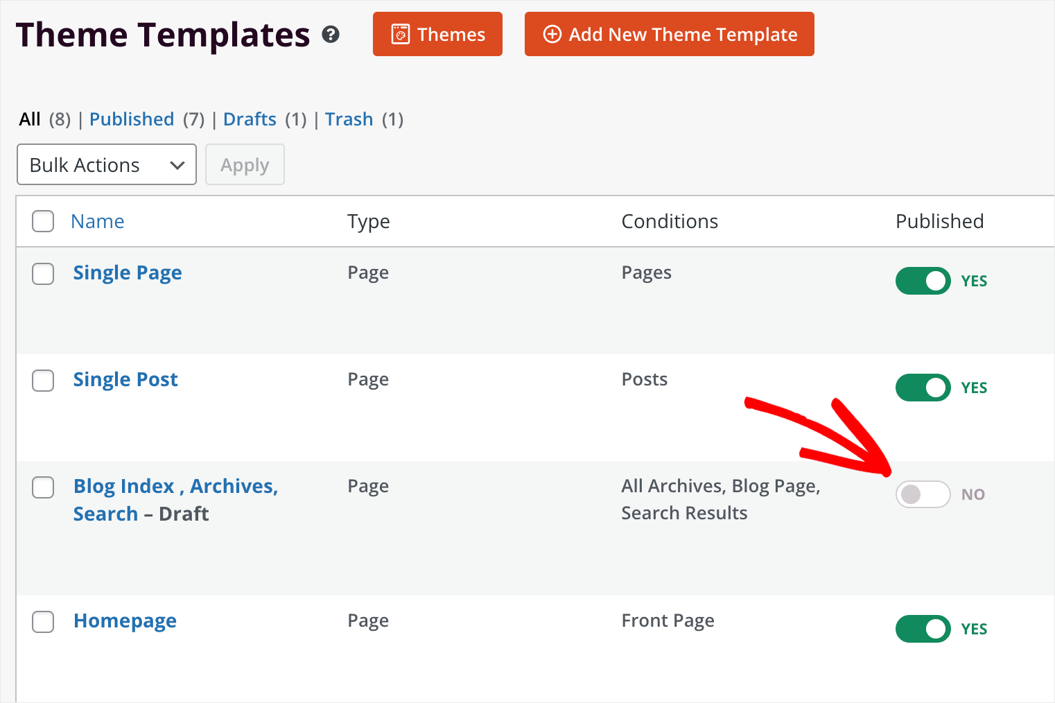 switch the Published toggle