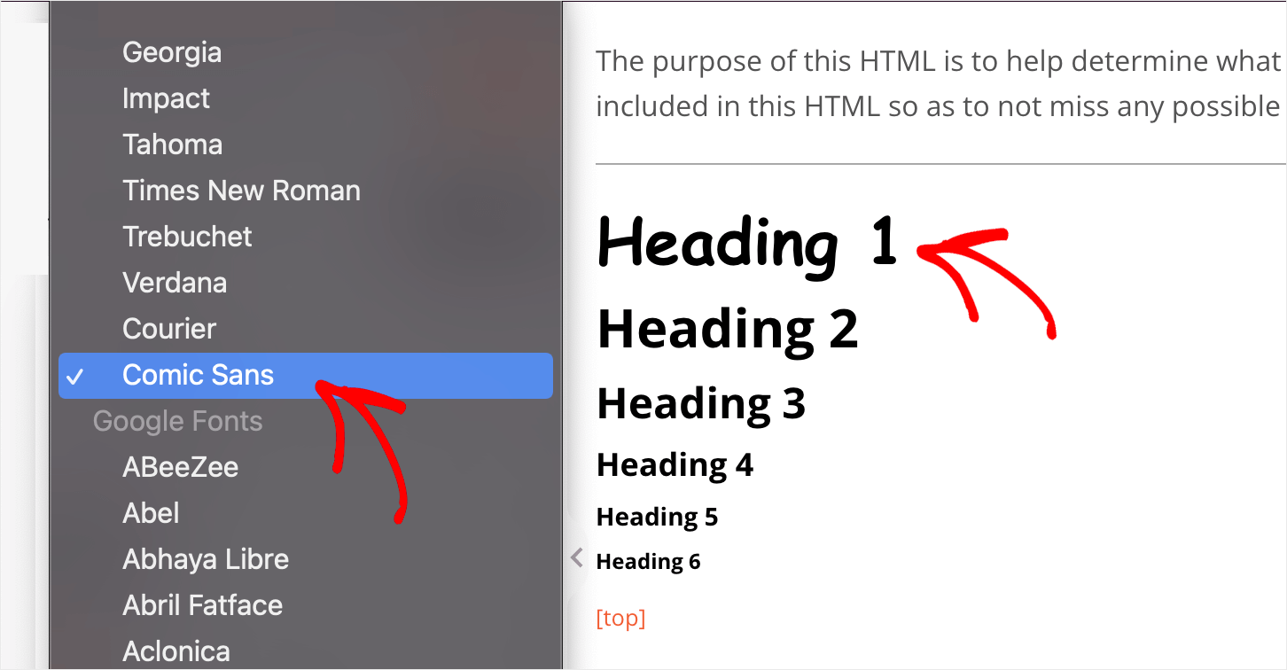 changhe the heading font family