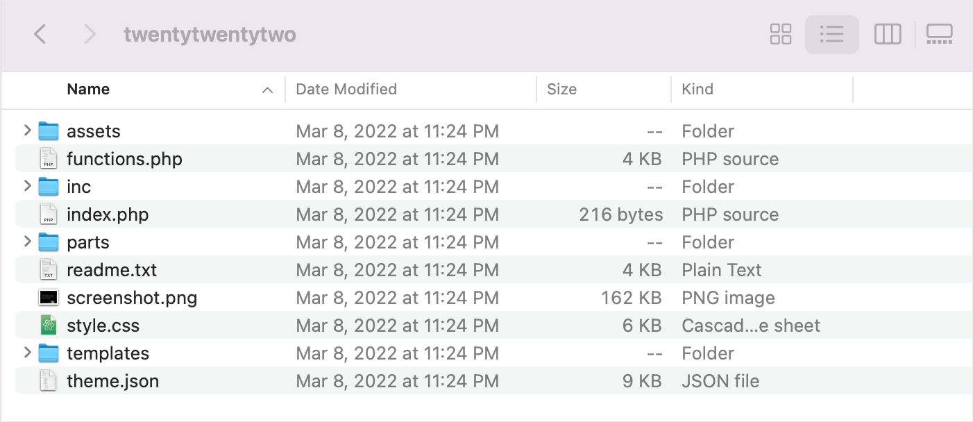a WordPress theme files