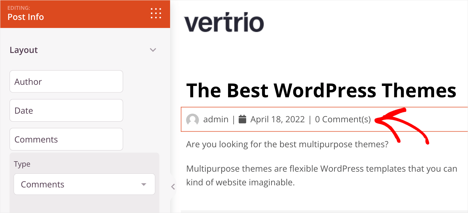click on the Post Info element