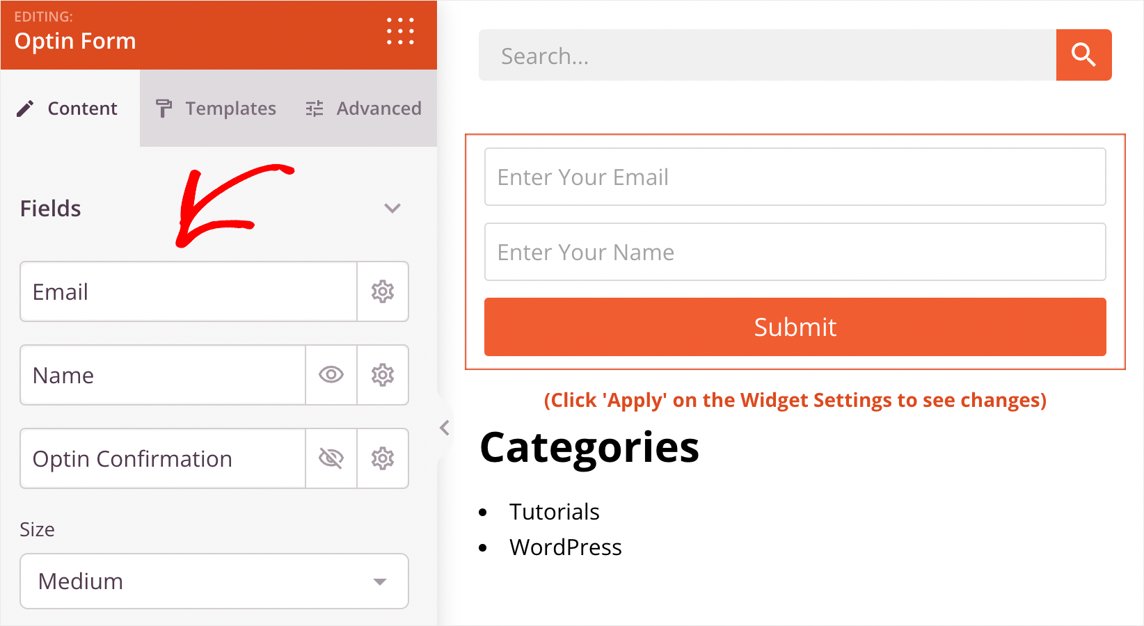 customize the opt in form fields