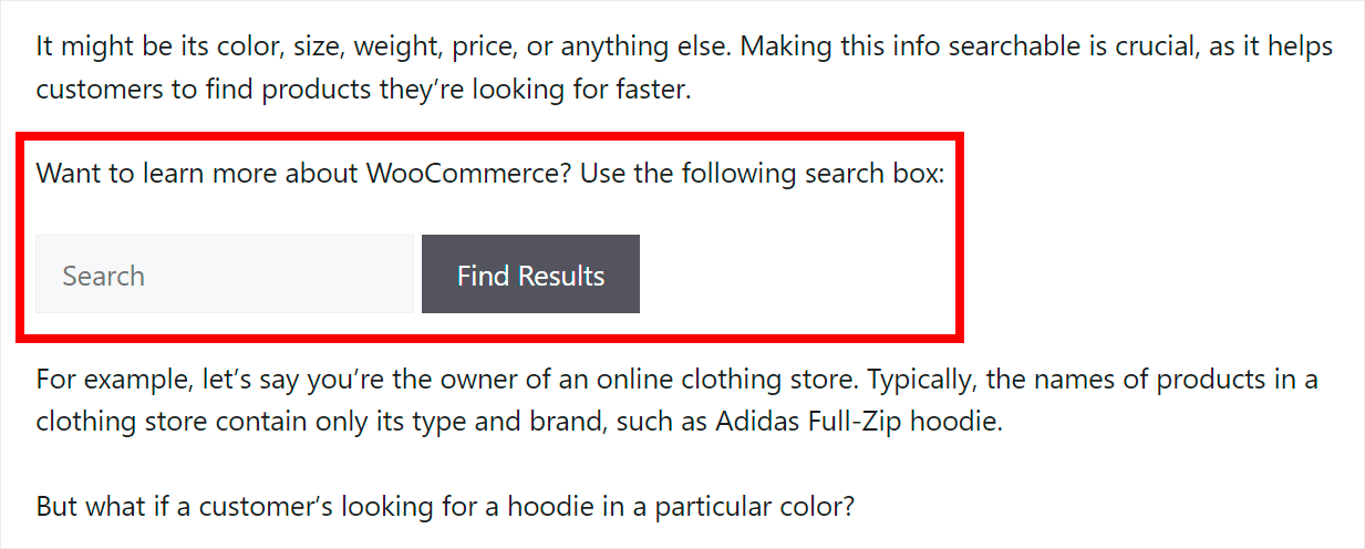 how to add search box to WordPress post with a shortcode