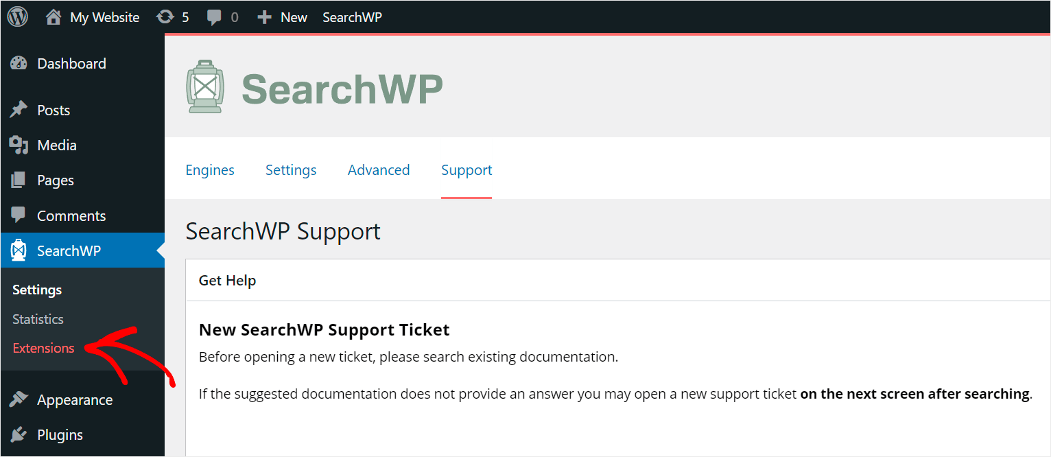 navigate to the Extensions tab