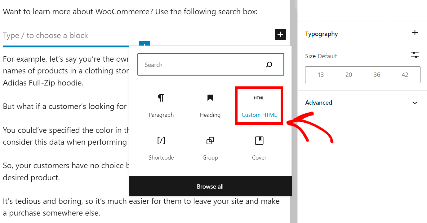 add a custom HTML block