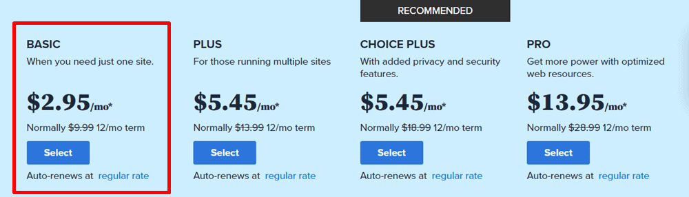 bluehost 基本计划定价